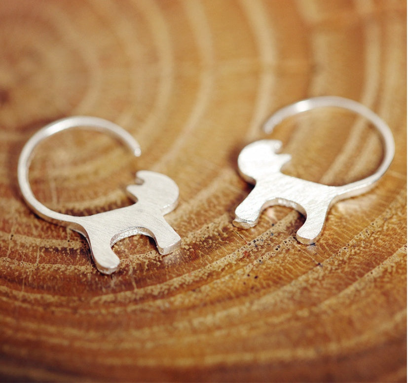 S925 Sterling Silver Stud Earrings Brushed Cat Earrings Korean Cute Cats Sterling Silver Jewelry Jewelry