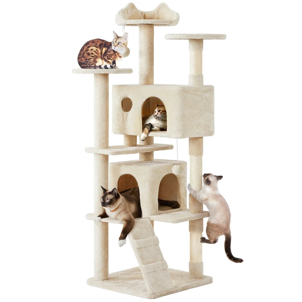 Ultimate 70" Double Condo Cat Tree with Scratching Posts - Creamy Comfort for Your Feline Friends!