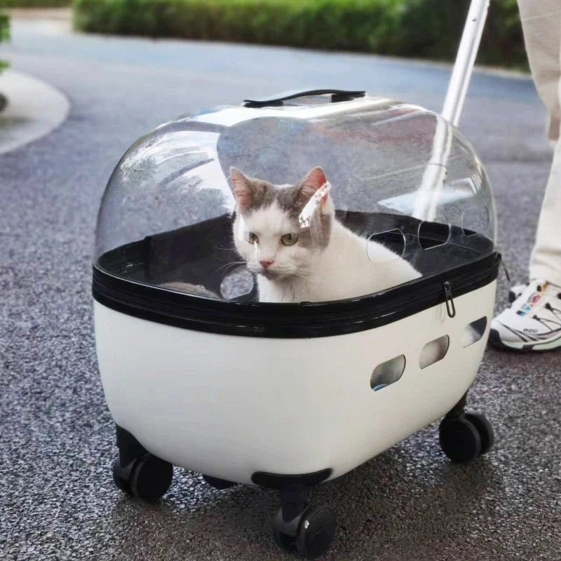 New Transparent Capsule Pet Travel Trolley Carriers Bag Stroller for 10kg Puppies Dogs Cat with Wheel