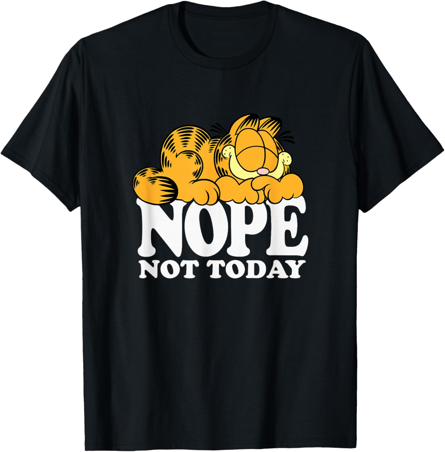 Garfield Nope Not Today Lazy Cat Bold Logo T-Shirt - Unisex-Adults, Unisex-Kids - Black - Short Sleeve - T-Shirt - Novelty T-Shirts