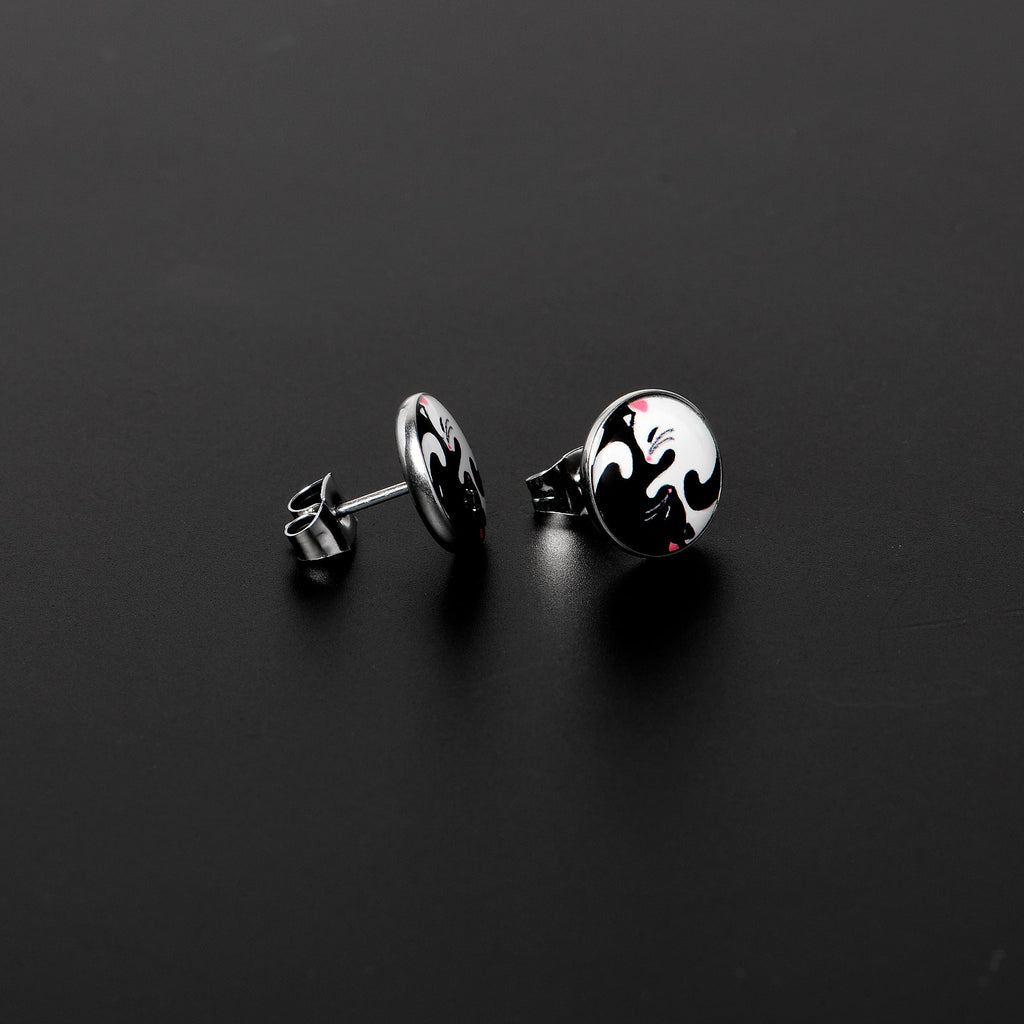 Cute Kitty Cat Yin Yang Stud Earrings by Onyx O