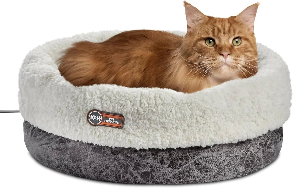 Heated Cat Bed with Removable Warmer, Soft Snuggle Cup, Washable, 14x18