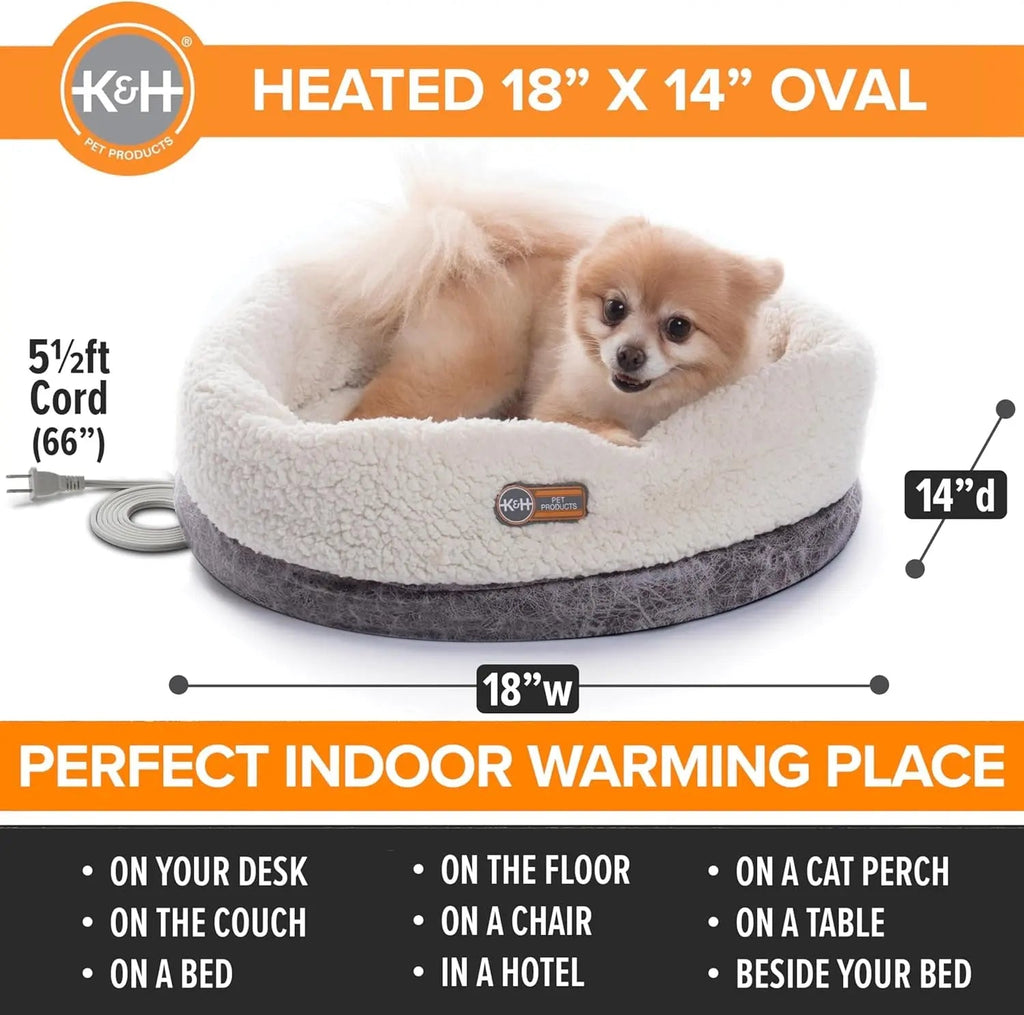 Heated Cat Bed with Removable Warmer, Soft Snuggle Cup, Washable, 14x18