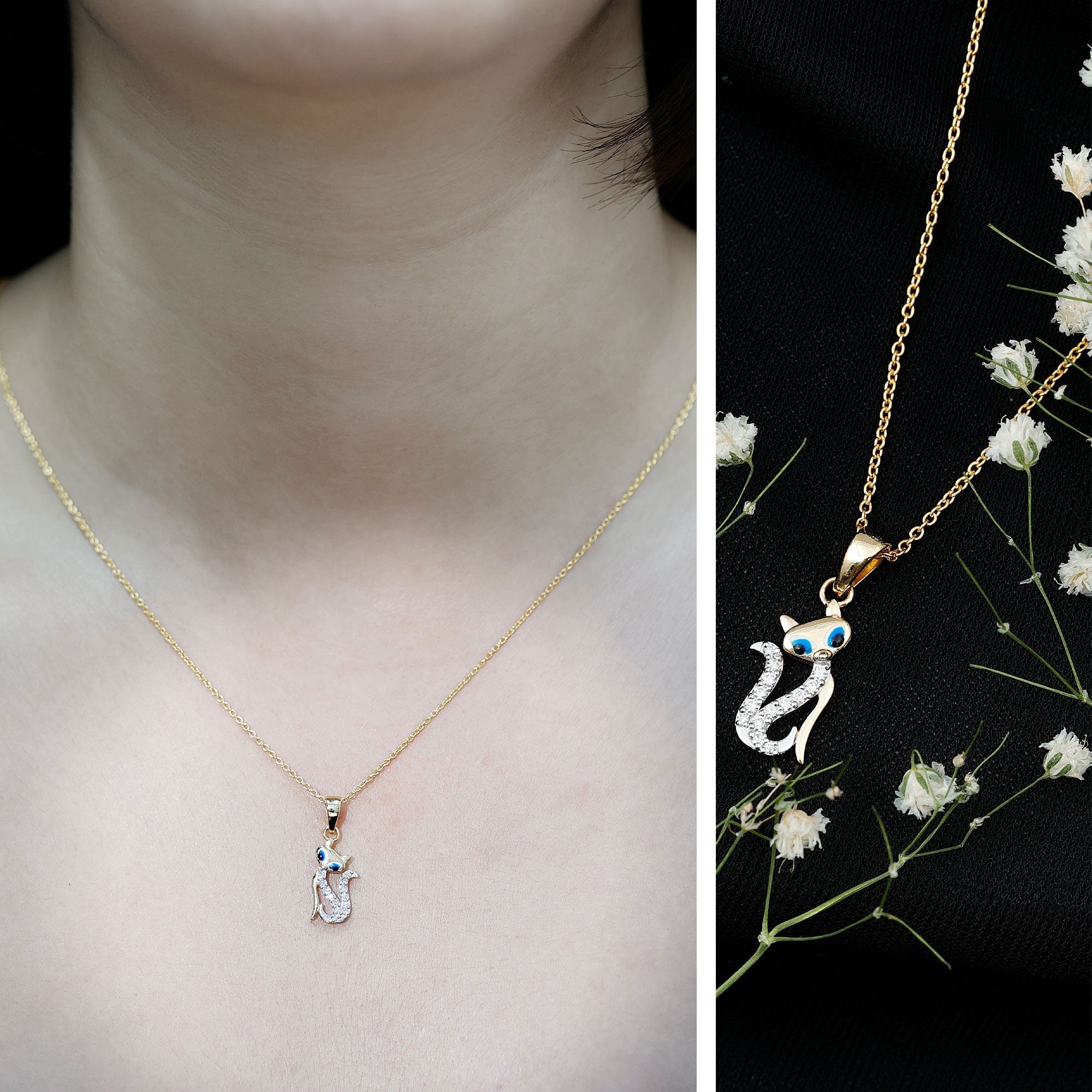 Certified Moissanite Cat Pendant Necklace