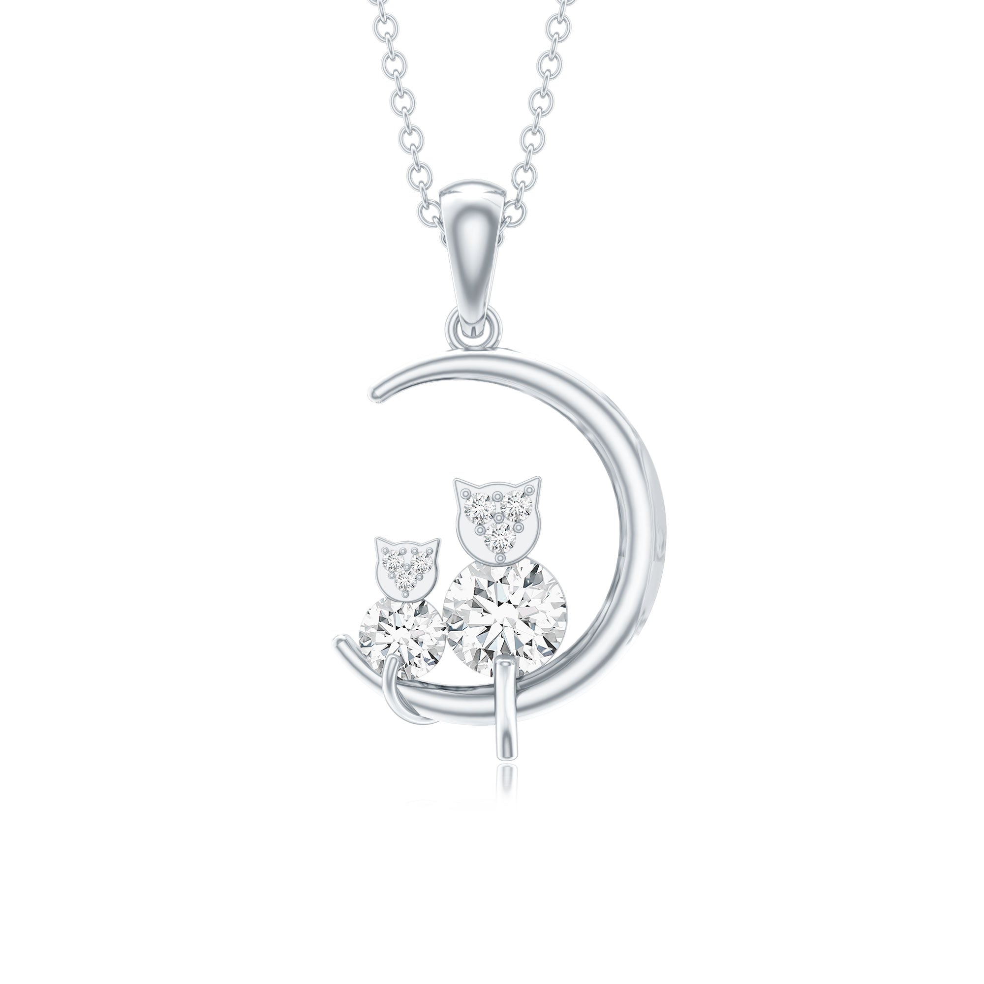 Certified Moissanite Cat on Moon Pendant