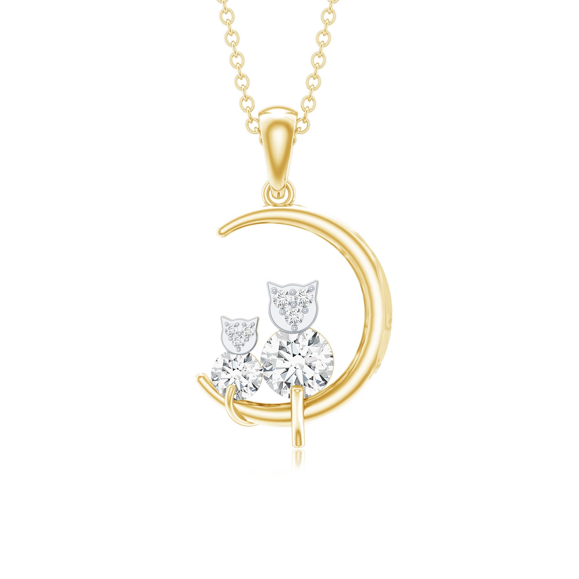 Certified Moissanite Cat on Moon Pendant