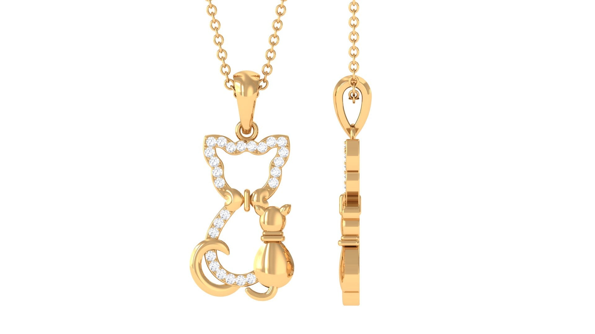 Certified Moissanite and Cat Pendant