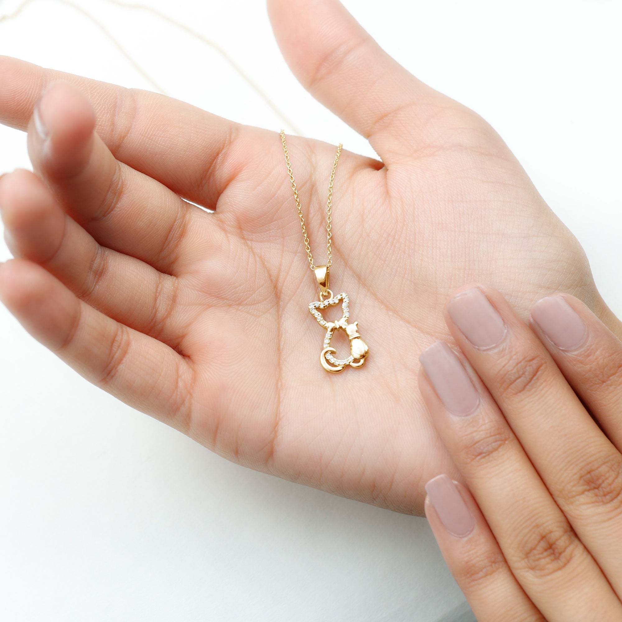 Certified Moissanite and Cat Pendant