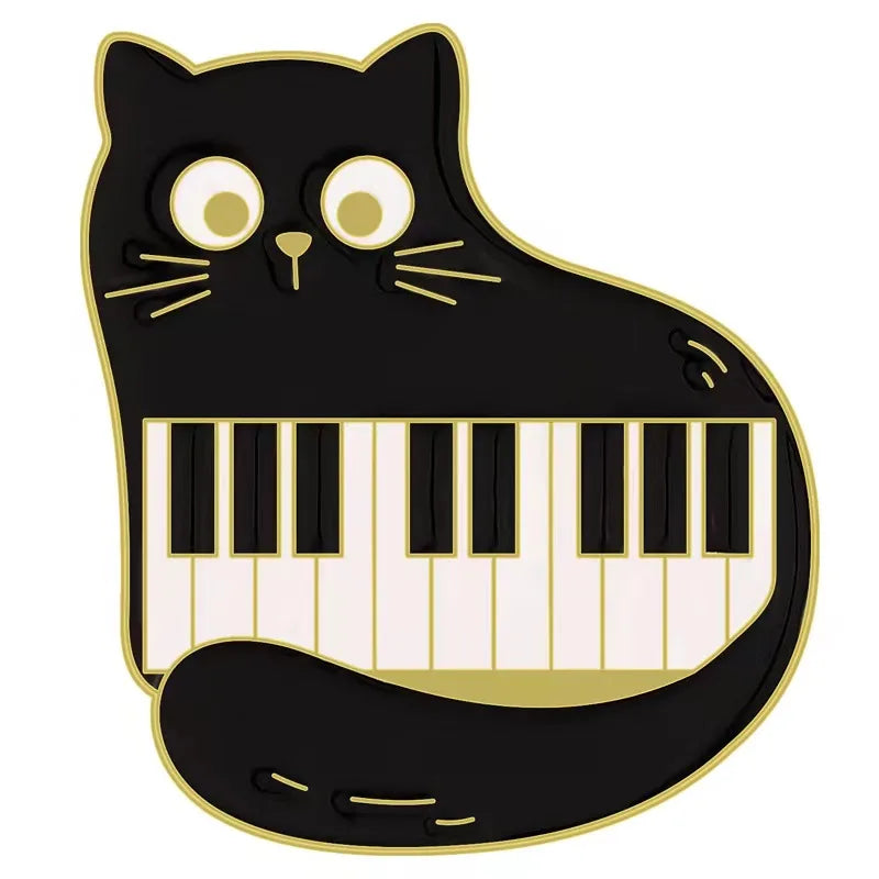 Cartoon Cat Piano Brooch Pin Jewelry Accessory
