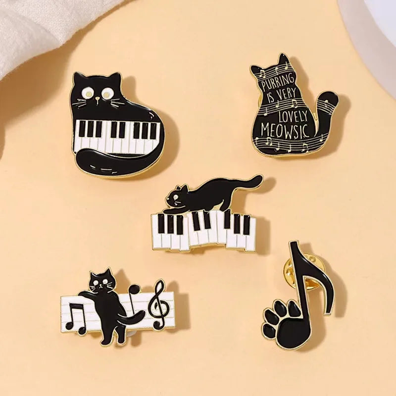 Cartoon Cat Piano Brooch Pin Jewelry Accessory