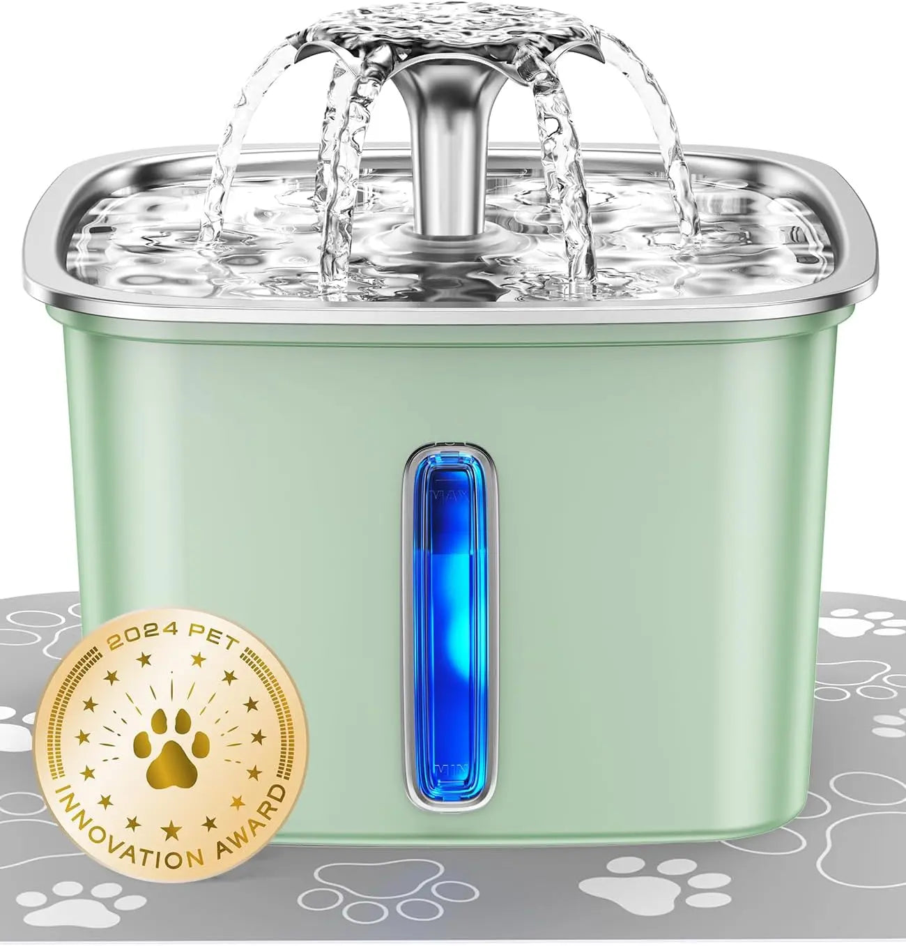 Stainless Steel Pet Water Fountain 95oz Quiet Automatic with Filters & Mat