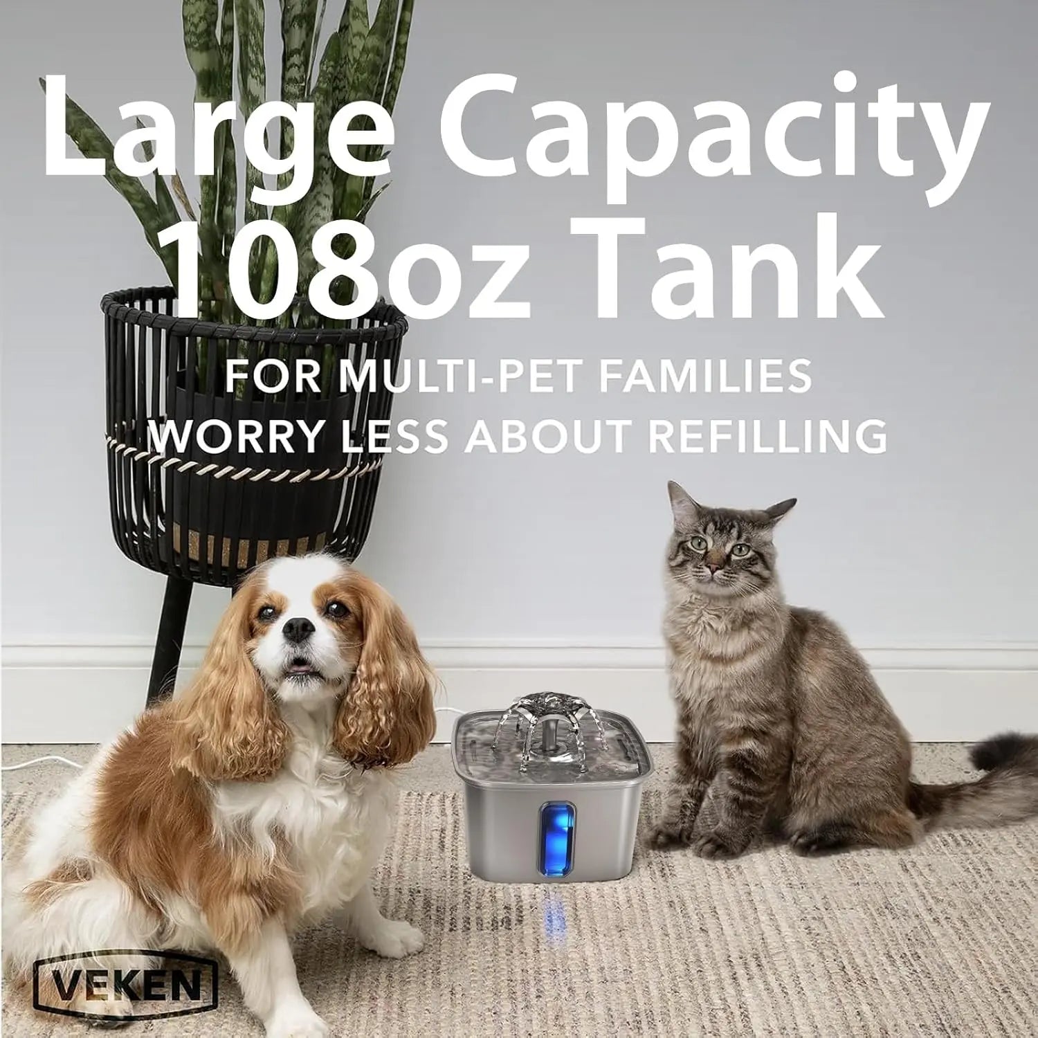 Stainless Steel Pet Water Fountain 95oz Quiet Automatic with Filters & Mat