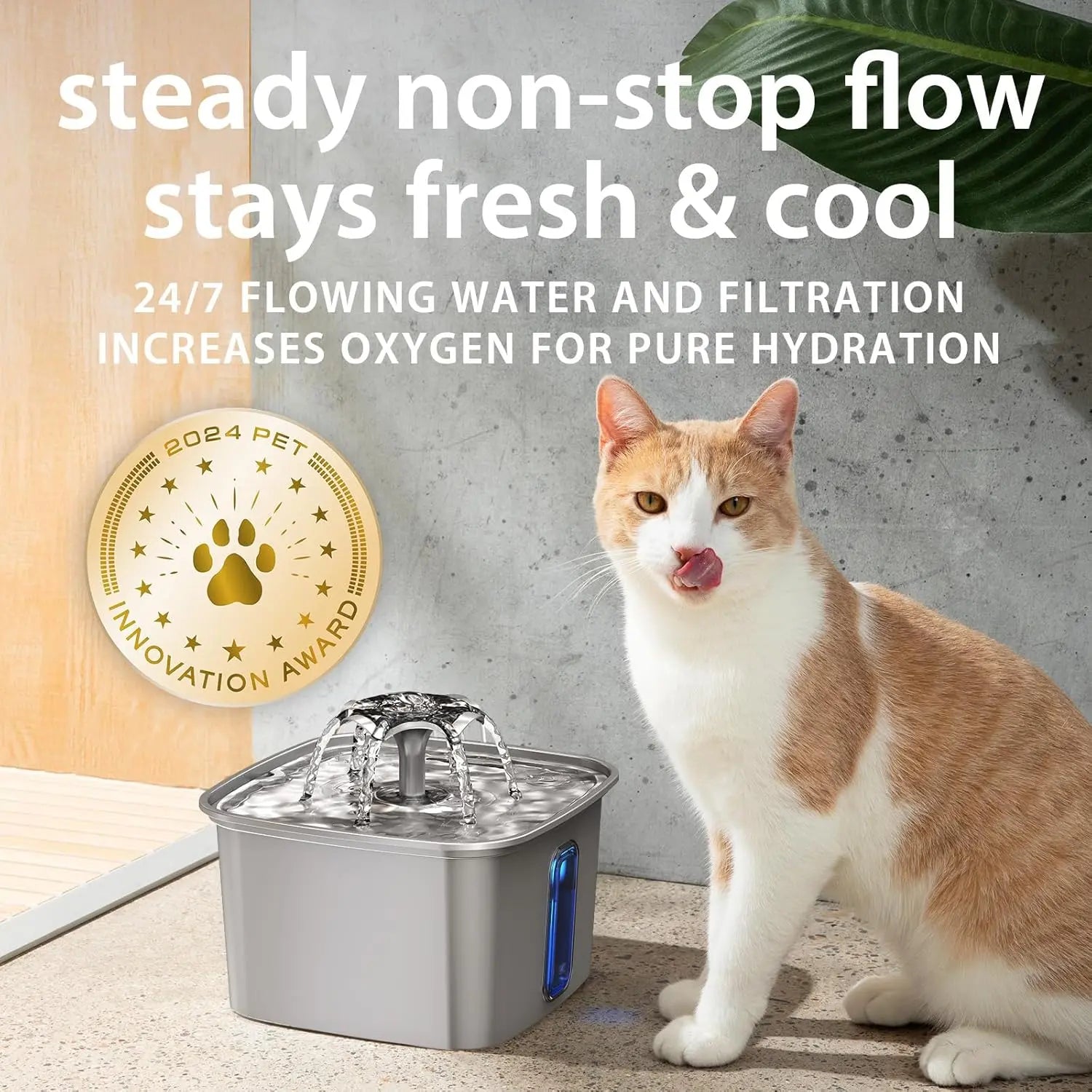 Stainless Steel Pet Water Fountain 95oz Quiet Automatic with Filters & Mat