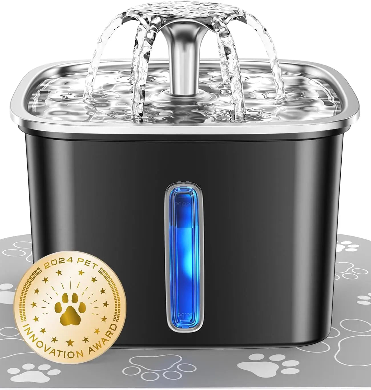 Stainless Steel Pet Water Fountain 95oz Quiet Automatic with Filters & Mat