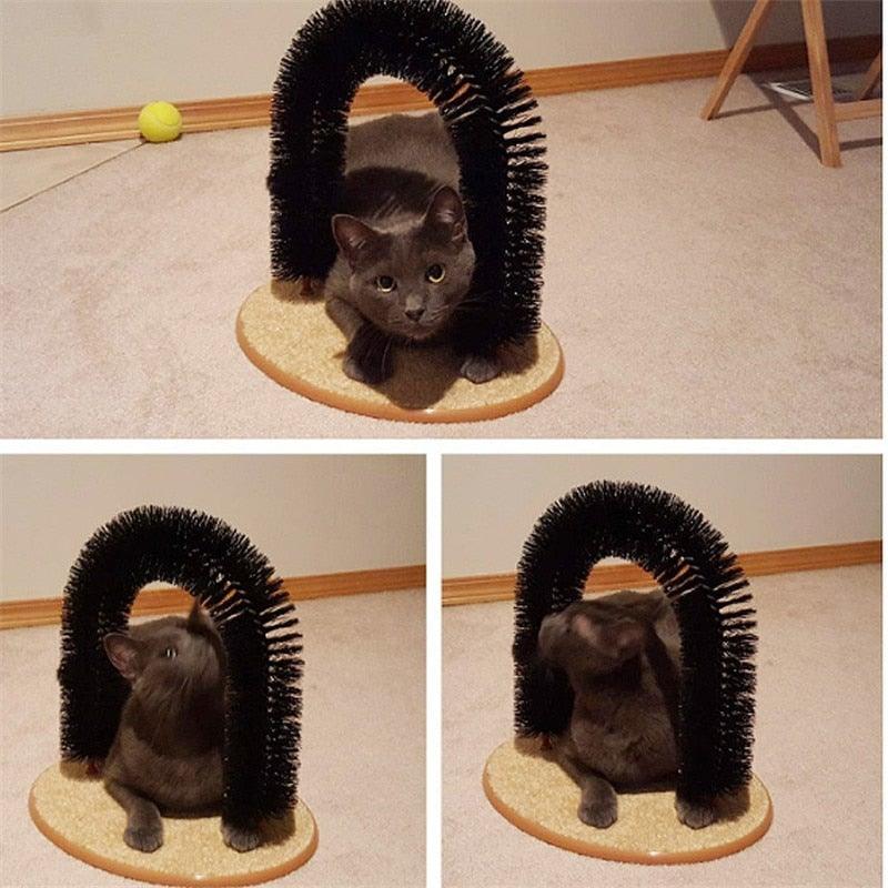 Comfortable Arch Cats Massager Pet Cat Itching Grooming Supplies Round Fleece Base Kitten Toy Scratching Device Brush For Cat Arch Self Grooming and Massaging Brush Toy Pet Scratcher Pads Hair Cleaner
