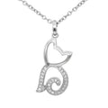 Sterling Silver Cat Pendant Necklace With Crystal Gift