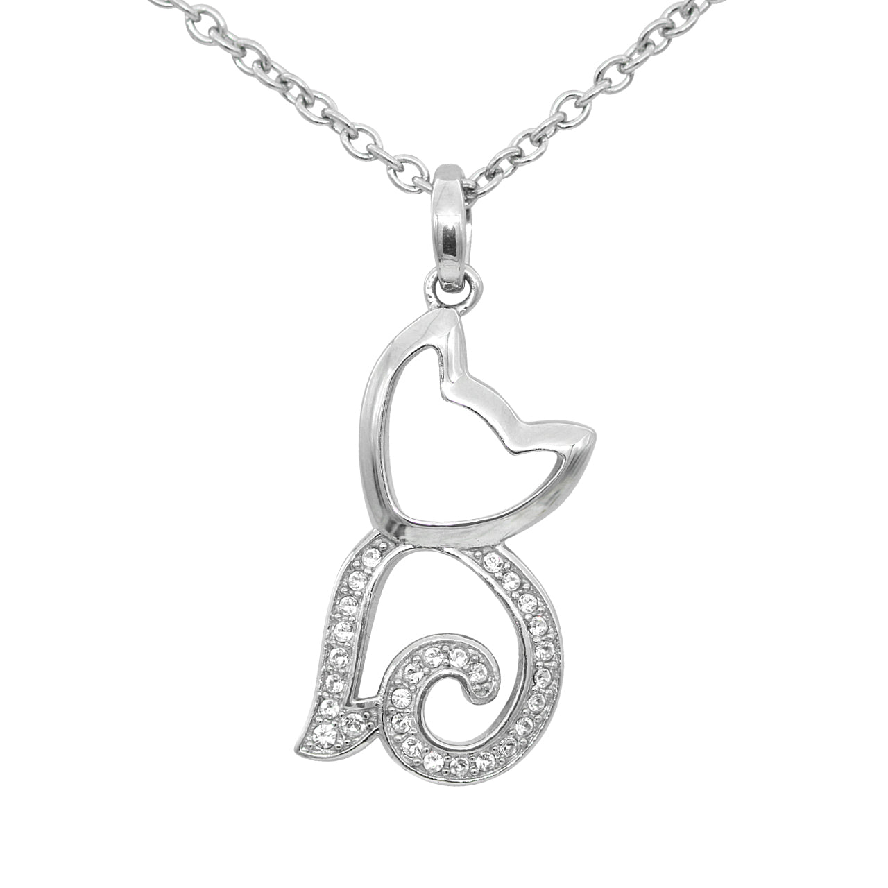 Sterling Silver Cat Pendant Necklace With Crystal Gift
